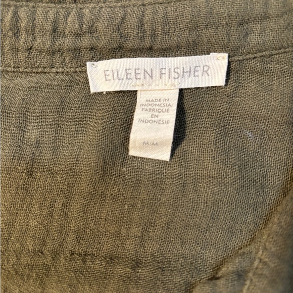 Eileen Fisher 100% Organic Cotton Gauze Tunic Top Olive Green Size M - Picture 3 of 4